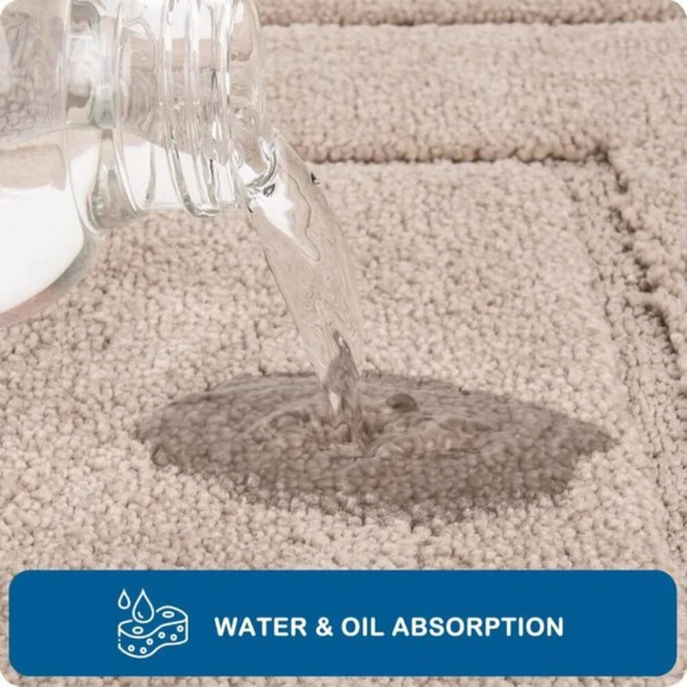 New 2PC Beige Kitchen Rug Set, Washable Non-Slip Absorbent Mats for Floor & Sink